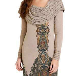 Philosophy Taupe and Teal Long Sleeve Dress